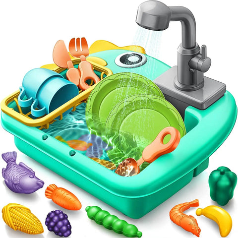 (2 in 1)children's electric dinosaur sink toy fishing dishwasher kitchen play set