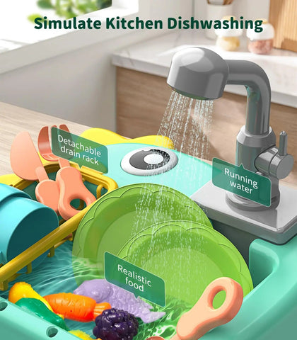 (2 in 1)children's electric dinosaur sink toy fishing dishwasher kitchen play set