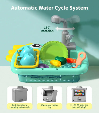 (2 in 1)children's electric dinosaur sink toy fishing dishwasher kitchen play set