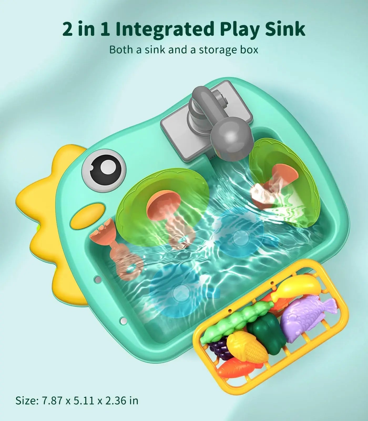 (2 in 1)children's electric dinosaur sink toy fishing dishwasher kitchen play set
