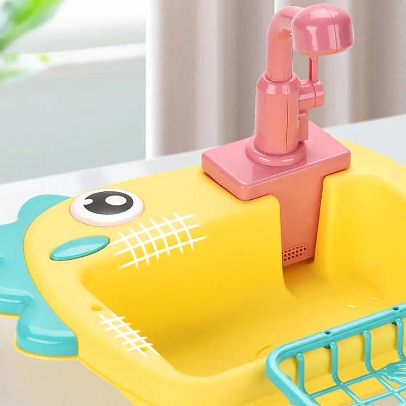 (2 in 1)children's electric dinosaur sink toy fishing dishwasher kitchen play set